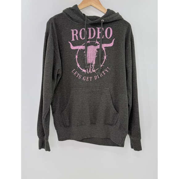 Rodeo Skull Graphic Hoodie Sweatshirt Womens Medium Pullover Gray Cowgirl - Picture 1 of 8